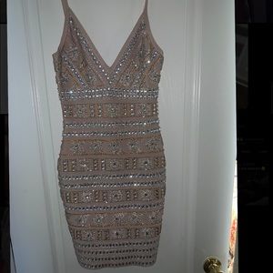 Blush pink beaded bodycon dress